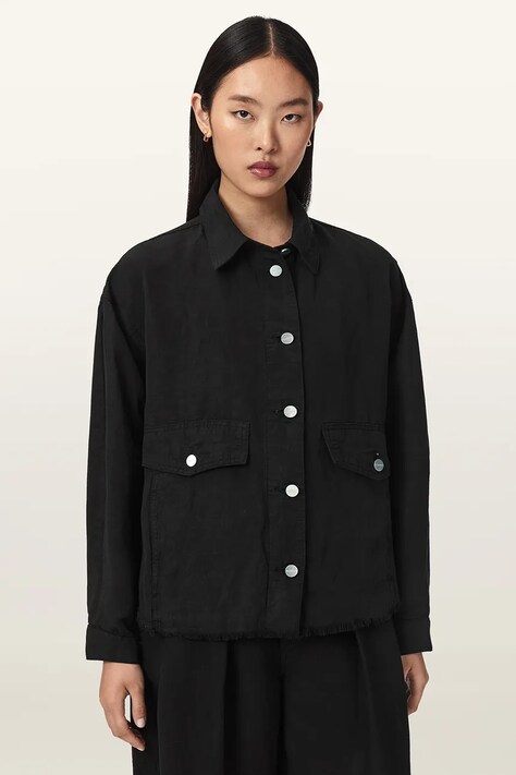 AllSaints Koszula damska z lnem HETTIE czarna gładka W049PF