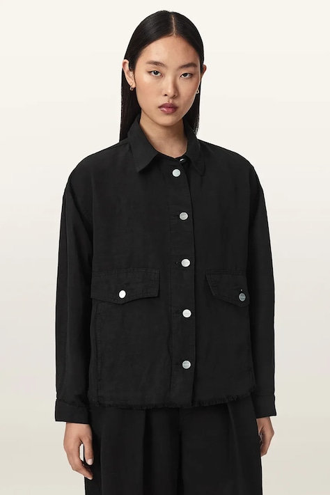AllSaints Koszula damska z lnem HETTIE czarna gładka W049PF
