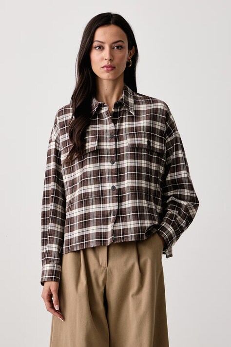 Weekend Max Mara Koszula męska z wełną WKDBERLINA brązowa w kratkę 2625196012600
