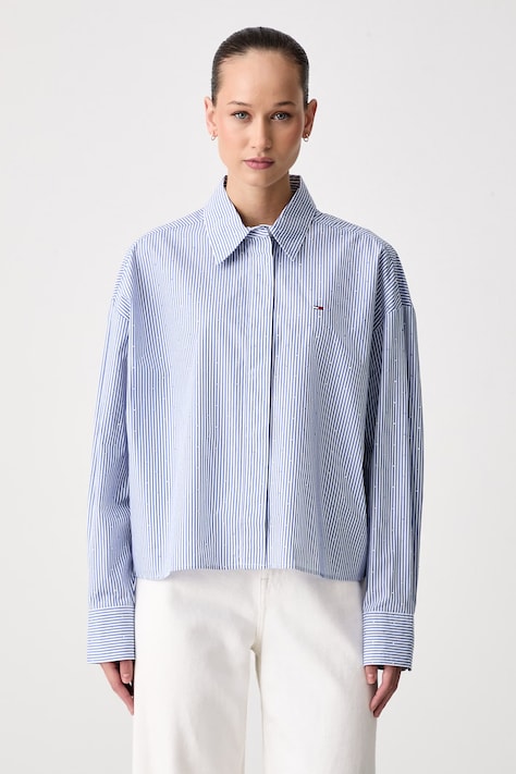 Tommy Jeans Πουκάμισο γυναικείο βαμβακερό μπλε ριγέ DW0DW23440