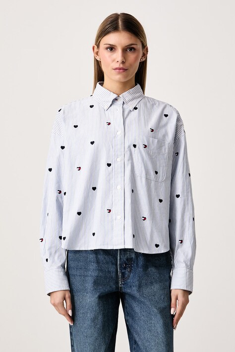 Tommy Jeans Πουκάμισο γυναικείο βαμβακερό μπλε ριγέ DW0DW23438