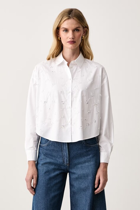 Armani Exchange Риза дамска от памук бяла на цветя XW002975 AF12812