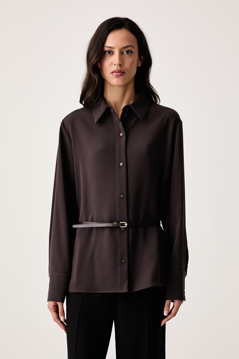 Armani Exchange Koszula smokingowa damska brązowa gładka XW002692 AF16148