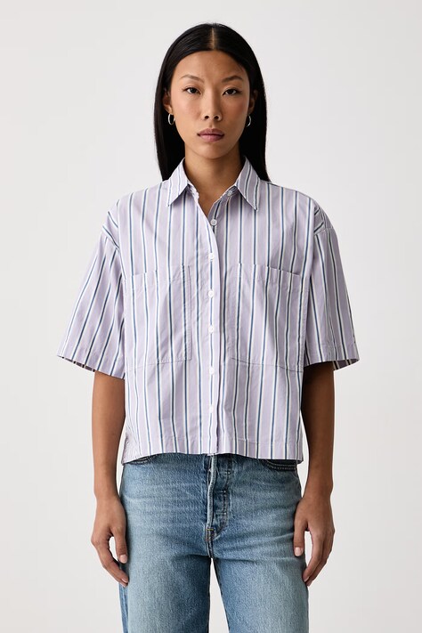 Levi's Košulja za žene od pamuka HARLIE SS CROPPED ljubičasta prugice 003QI