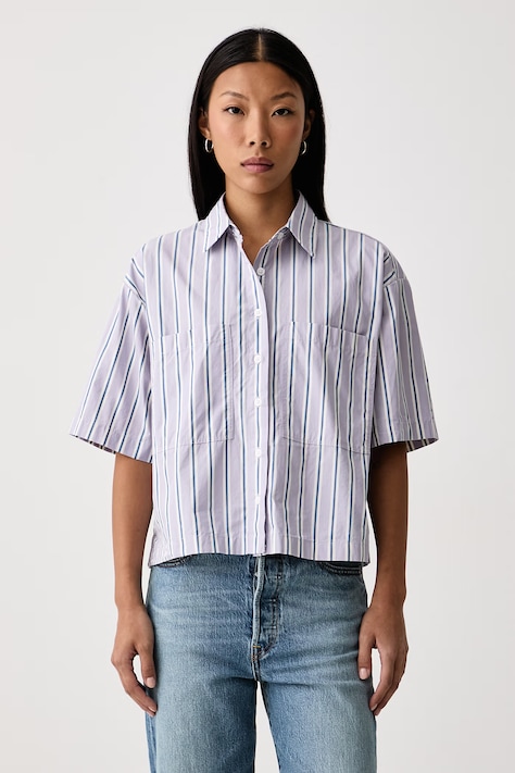 Levi's Košulja za žene od pamuka HARLIE SS CROPPED ljubičasta prugice 003QI