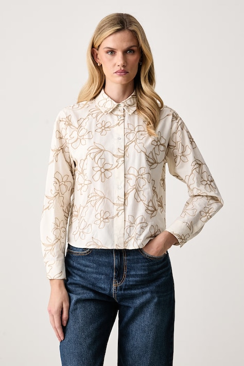 United Colors of Benetton Camicia da donna in cotone beige a fiori 5OALDQ0F6