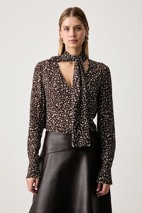 Trussardi Koszula damska z wiskozy brązowa z motywem zwierzęcym 5025A000746N