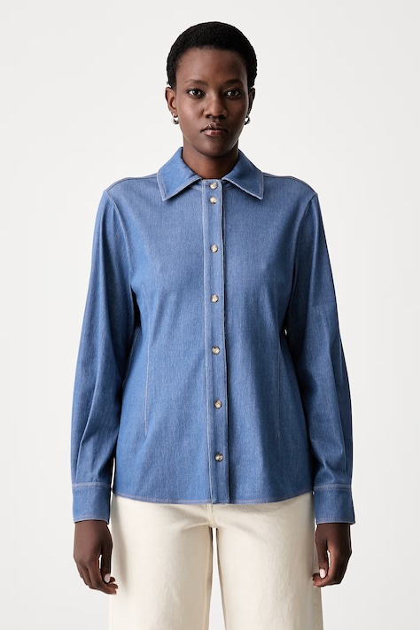MM by Max Mara koszula damska z wiskozą MMLRAFIA niebieska gładka 2626956017600