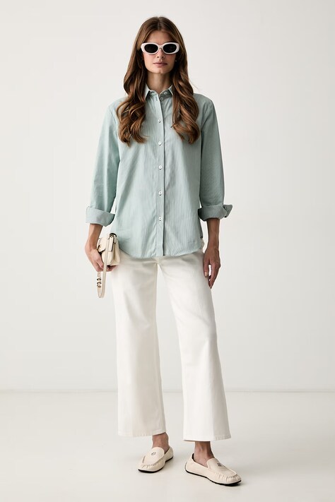 MM by Max Mara Srajca ženska bombažna MMLDANZA zelena rebrast vzorec 2626116067600