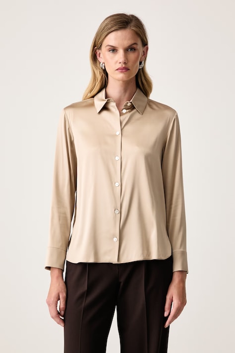 MM by Max Mara koszula damska z jedwabiem MMLNAVETTA beżowa gładka 2626116057600