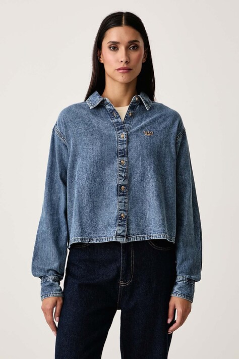 Guess Jeans Košulja za žene traper plava bez uzorka W6YH02 D1191