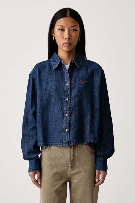 Guess Jeans Koszula damska jeansowa granatowa gładka W6YH02 D1190