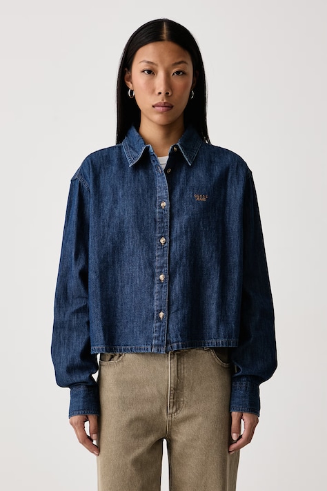 Guess Jeans Koszula damska jeansowa granatowa gładka W6YH02 D1190