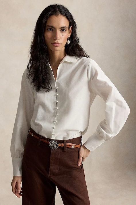 Polo Ralph Lauren koszula damska z dodatkiem jedwabiu biała gładka 211B17605