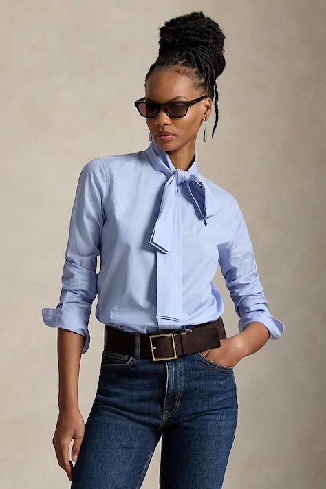 Polo Ralph Lauren koszula damska bawełniana niebieska gładka 211B17147