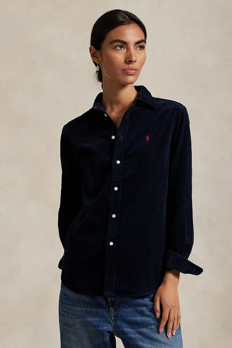 Polo Ralph Lauren koszula damska bawełniana granatowa gładka 211A93203