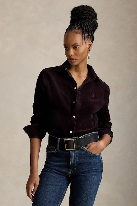 Polo Ralph Lauren koszula damska bawełniana bordowa gładka 211A93203
