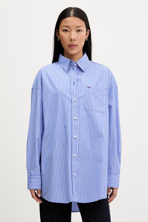 Tommy Jeans koszula damska bawełniana niebieska w paski DW0DW22936