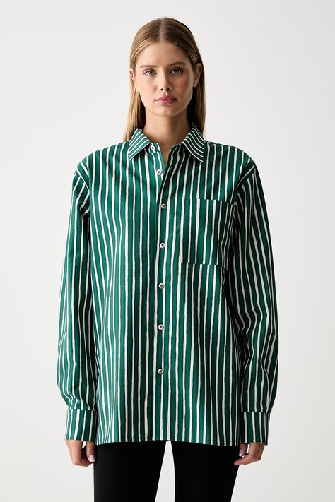 Marimekko Риза дамска от памук зелена на райе 096182