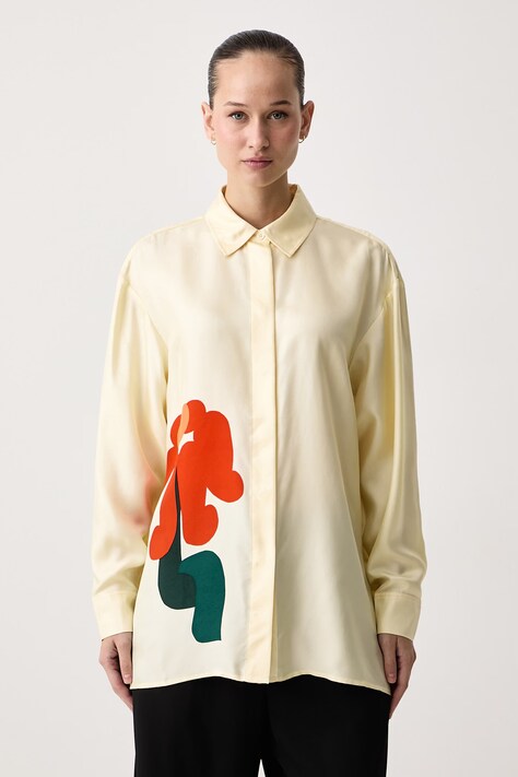 Marimekko Πουκάμισο γυναικείο μεταξωτό μπεζ φυτικό 096178