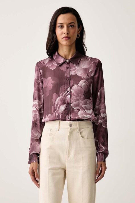 Guess Košile dámská CLOUIS růžová s rostlinným vzorem W6YH68 W3212