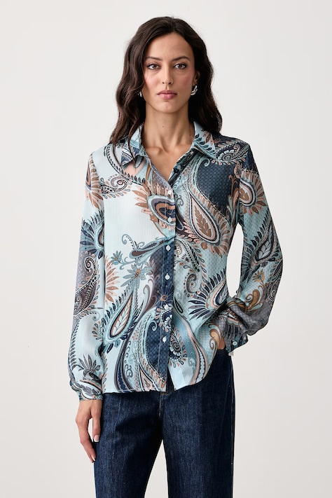 Guess Koszula damska CLOUIS niebieska z motywem roślinnym W6YH68 W3212