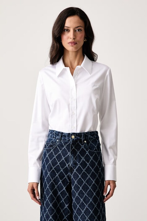 Guess Cămașă pentru femei din bumbac cu elastan NEW CATE albă simplă W6YH10 W2752