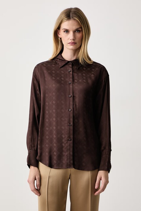 Guess Košile dámská z viskózy CAROLYN hnědá s monogramem W6BH46 W4236