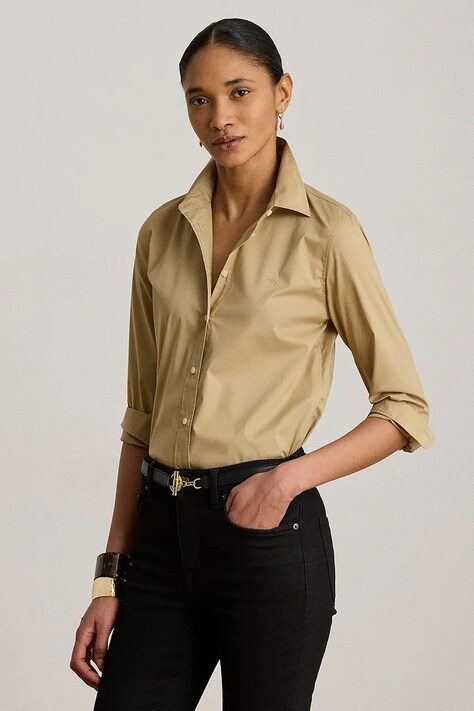 Lauren Ralph Lauren košeľa dámska s bavlnou béžová hladká 200P13968