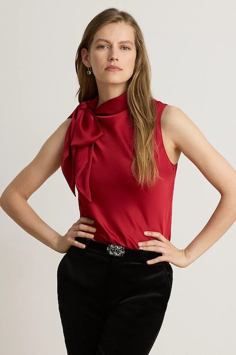 Lauren Ralph Lauren Bluzka damska czerwona gładka 200B20889