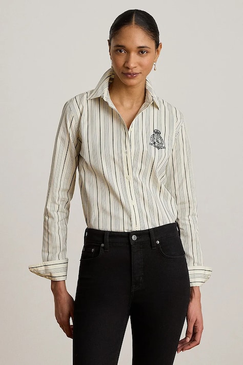 Lauren Ralph Lauren koszula damska bawełniana beżowa w paski 200P13720