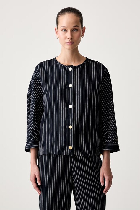 Tommy Hilfiger košile dámská s lyocellem námořnická modř pruhovaná WW0WW51060