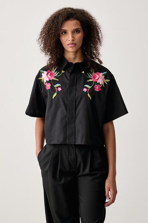 Kenzo Koszula damska bawełniana czarna z haftami FG62CH3029L2
