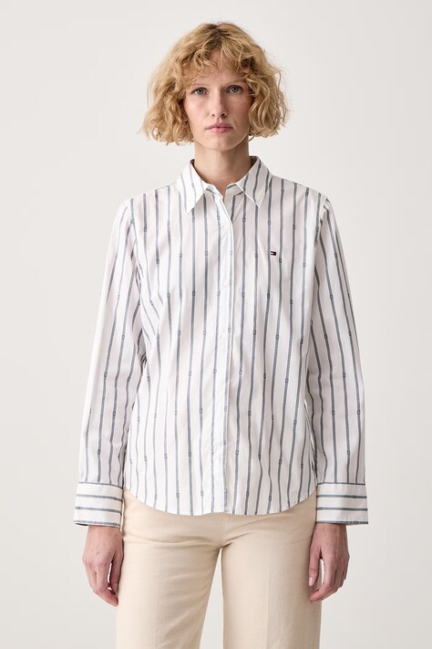 Tommy Hilfiger Πουκάμισο γυναικείο βαμβακερό μπεζ ριγέ WW0WW51155