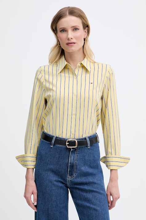 Tommy Hilfiger cămașă pentru femei, din bumbac galbenă cu dungi WW0WW51155
