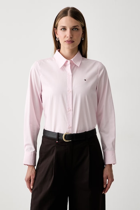 Tommy Hilfiger cămașă pentru femei din bumbac roz cu dungi WW0WW51155