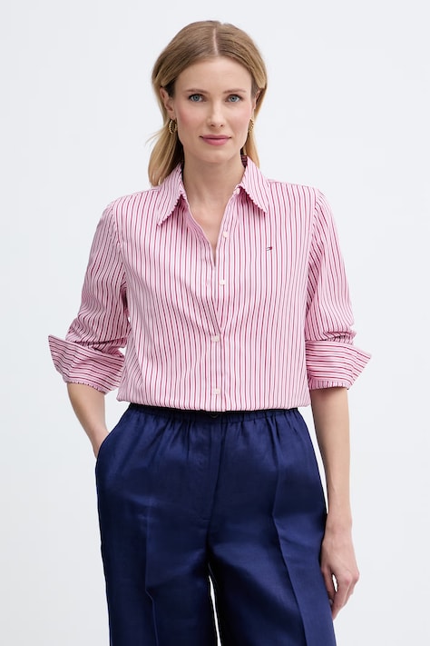 Tommy Hilfiger koszula damska bawełniana różowa w paski WW0WW51155