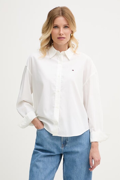 Tommy Hilfiger cămașă pentru femei, din bumbac bej simplă WW0WW49940
