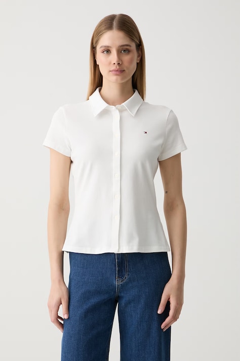 Tommy Hilfiger srajca ženska bombažna z elastanom bela enobarvna WW0WW49922