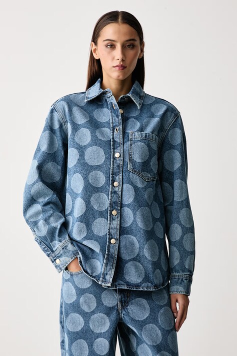 Marimekko Košulja za žene traper plava na točkice 096036