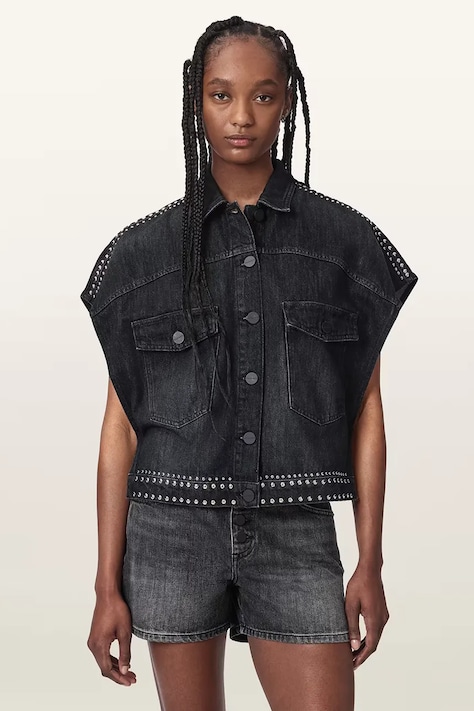 AllSaints koszula damska jeansowa ALBA czarna gładka W132PE