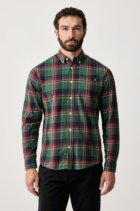 U.S. Polo Assn. Koszula męska bawełniana Pocketed Checked Buttondown LS zielona w kratkę MUP4231
