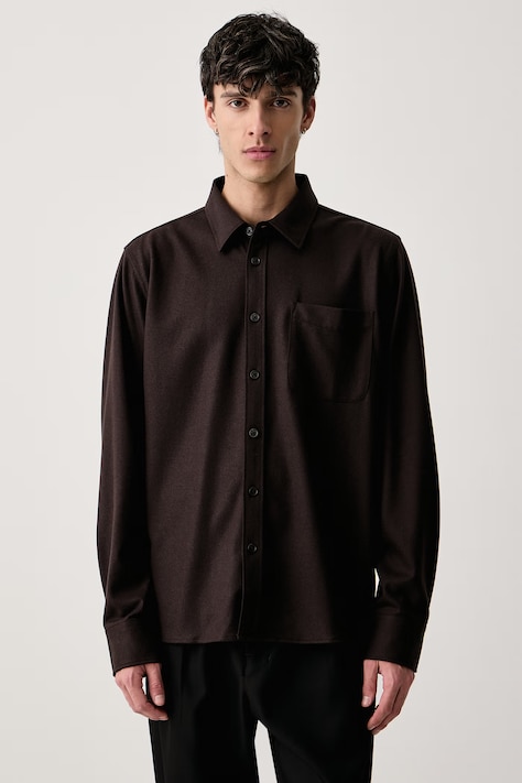 rag & bone Koszula męska z wełną brązowa gładka RVC026FSMWO