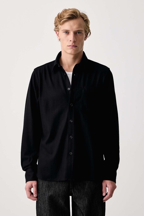 rag & bone Koszula męska z wełną czarna gładka RVC026FSMWO