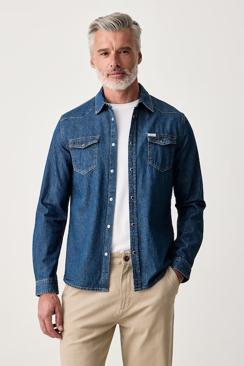 Guess Рубашка для мужчин из денима тёмно-синяя однотонная M6BH02 D2069