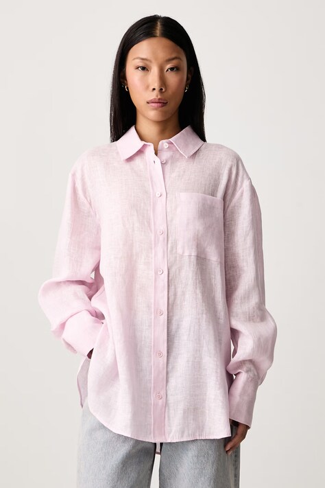 Frame THE LINEN BOY SHIRT cămașă din in pentru femei roz simplă WE26WSH030