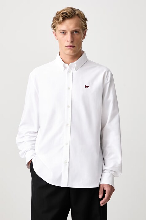 Maison Kitsuné Profile Fox koszula bawełniana męska biała gładka QM00425WC5062