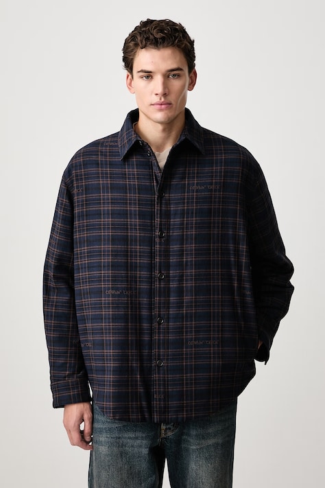 Off-White Lbl Check Flannel shirt jacket cotton Men's navy 44MES01FF26F001411