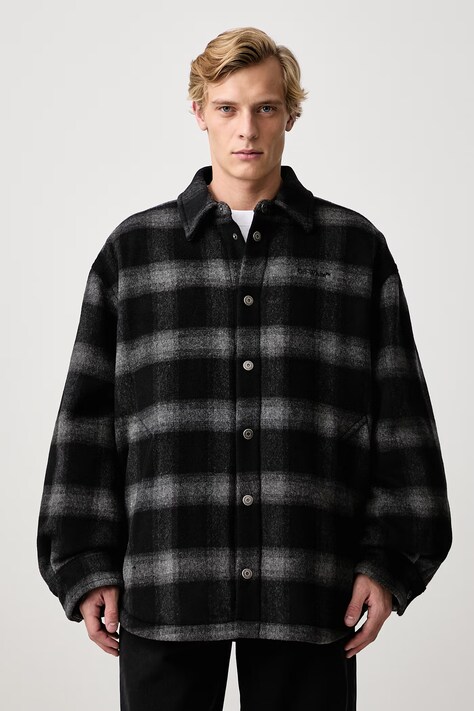 Off-White Lbl Flannel geacă tip cămașă cu lână pentru bărbați neagră 44MER09TF26F001001