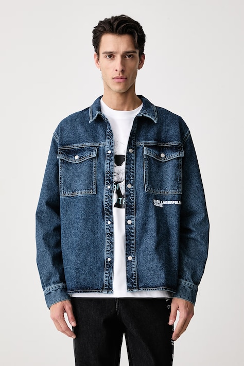 Karl Lagerfeld Jeans Košilová bunda pánská džínová námořnická modrá B4M16004
